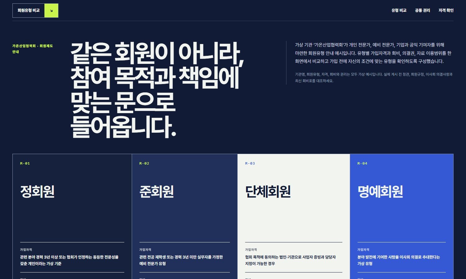 회원유형·가입자격·권리 블록 화면