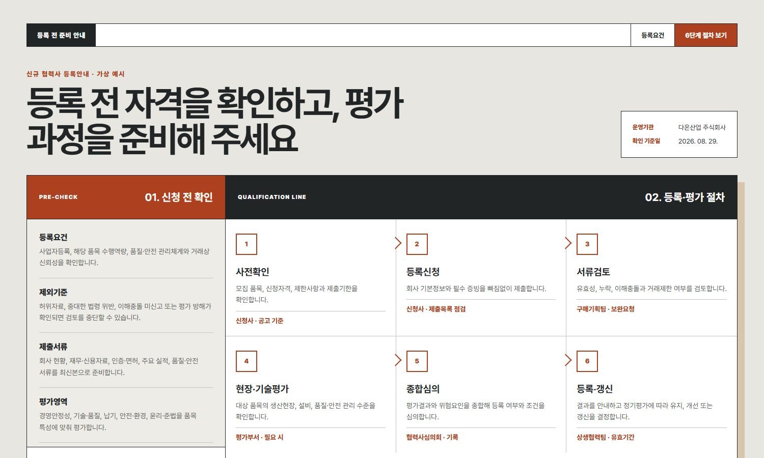 협력사 등록·평가·갱신 블록 화면