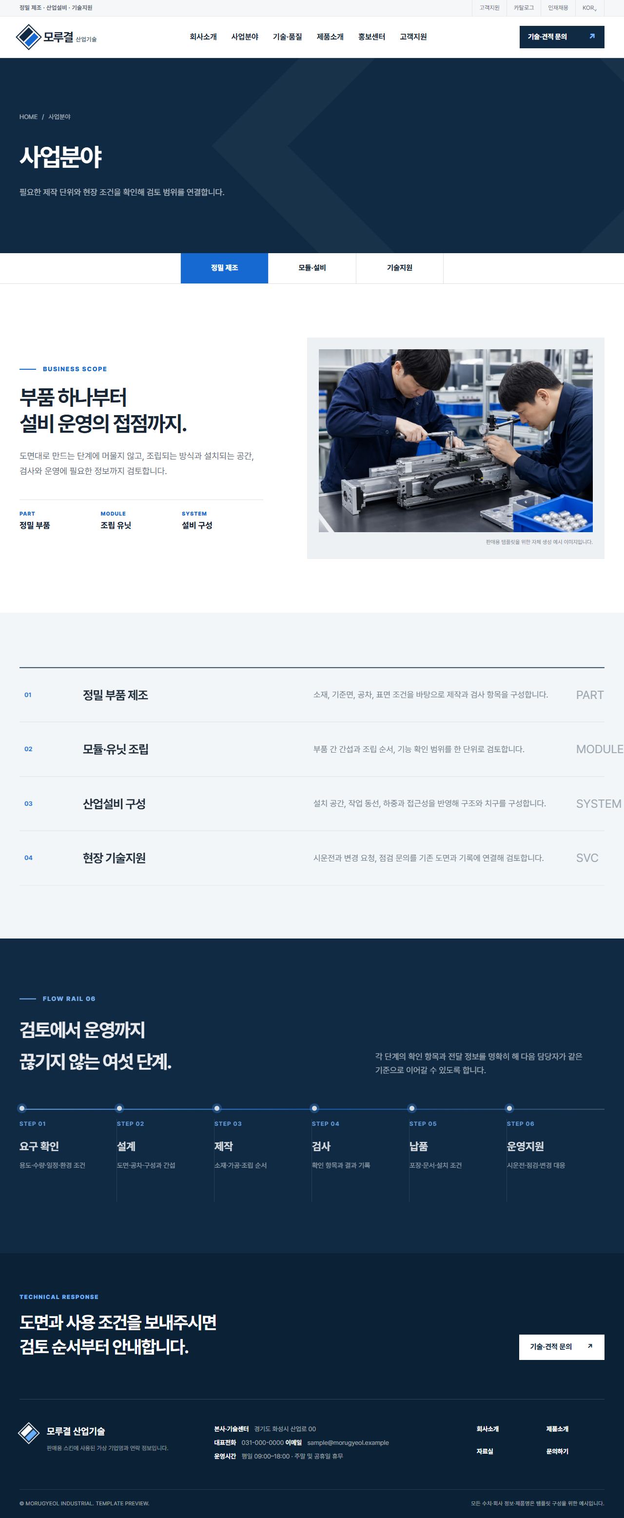 모루결 산업기술 — 정밀 제조·설비 솔루션 — 사업분야